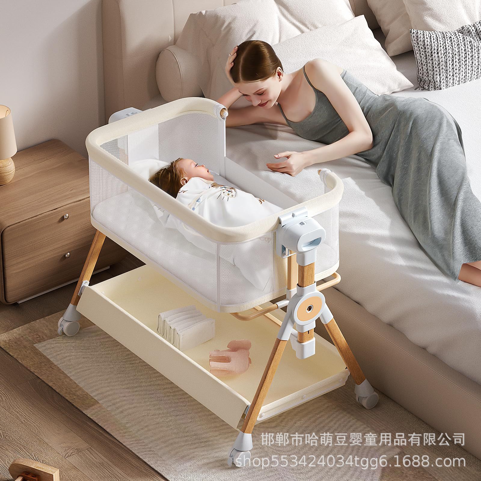 Baby Crib, Baby Cradle Bed, Foldable, 6-Level Adjustable, Mobile Bed, Newborn Children's Splicing Bed, Portable