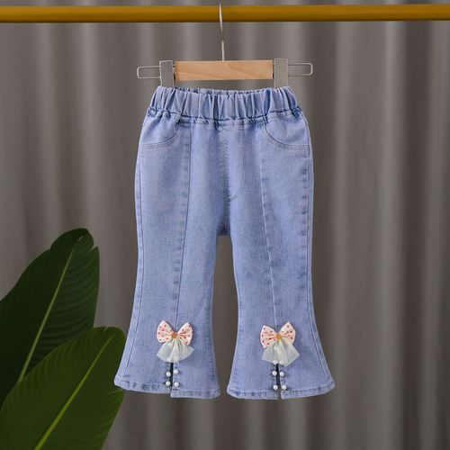 INS Korea Children's Apparel 2024 Spring and Autumn Medium and Small Girls' Bell Bottom Jeans Elastic Pants Stylish Pants