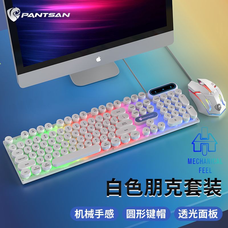 Teclado y ratón mecánico Pansen PT100, keycaps redondos, con cable luminoso