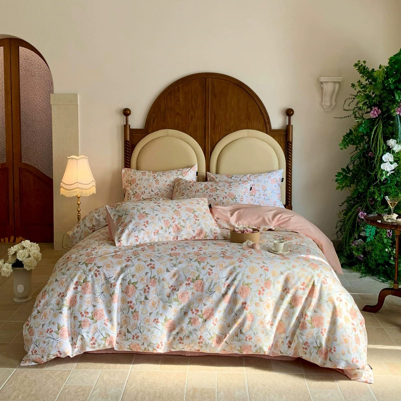 2025 новый маленький цветочный атлас длинный хлопок цифровой печати набор из четырех частей хлопка набор из четырех частей