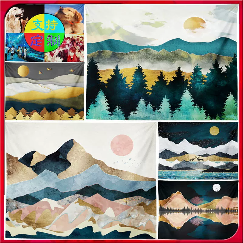 Трансграничная Самая продаваемая картина маслом горы и реки Печатный гобелен может использоваться в качестве карты клиента фон настенный гобелен ткань пляжное полотенце