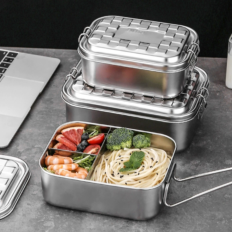 ✅ Трансграничный ланч-бокс из нержавеющей стали 304, прямоугольный разделенный ящик для хранения свежих продуктов, ящик для хранения свежих продуктов в японском стиле с несколькими отделениями, ланч-бокс, партия