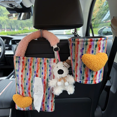 Car-mounted tissue box and trash bin – Car tissue box/set - yellow-heart-shaped-fabric-hanging-tissue-bag-west-highland-yellow-heart-shaped-trash-can