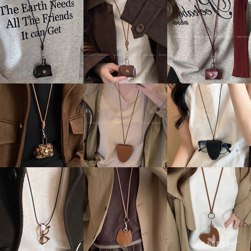 Leather Coin Purse Earphone Bag Neck Chain Fashion Light Luxury Versatile Clavicle Chain Korean Style Ins-Style Necklace