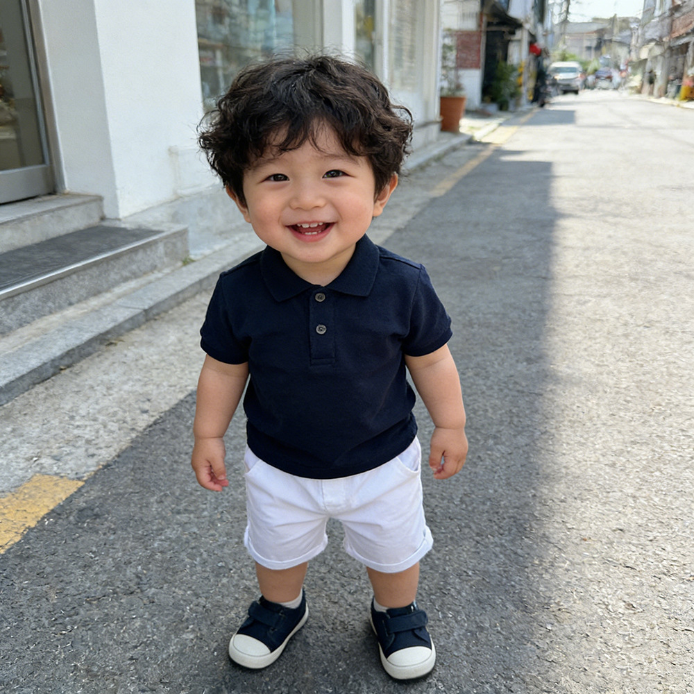 Summer new boys Joker lapel T-shirt pants two-piece children's clothing a generation of factory outlets