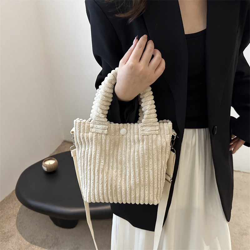Solid Color New Style Corduroy Casual Large-Capacity Casual Shoulder Crossbody Handbag Bucket Bag for Women