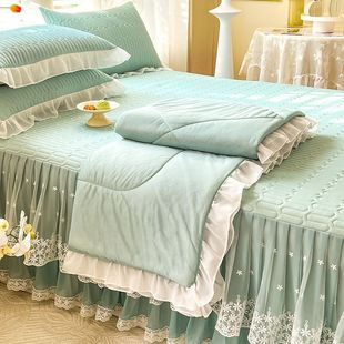 Summer Ice Silk Mat Summer Quilt Four-piece Bed Skirt Solid Color Cool Silk Air Conditioning Thin Quilt Soft Mat Three-piece Set