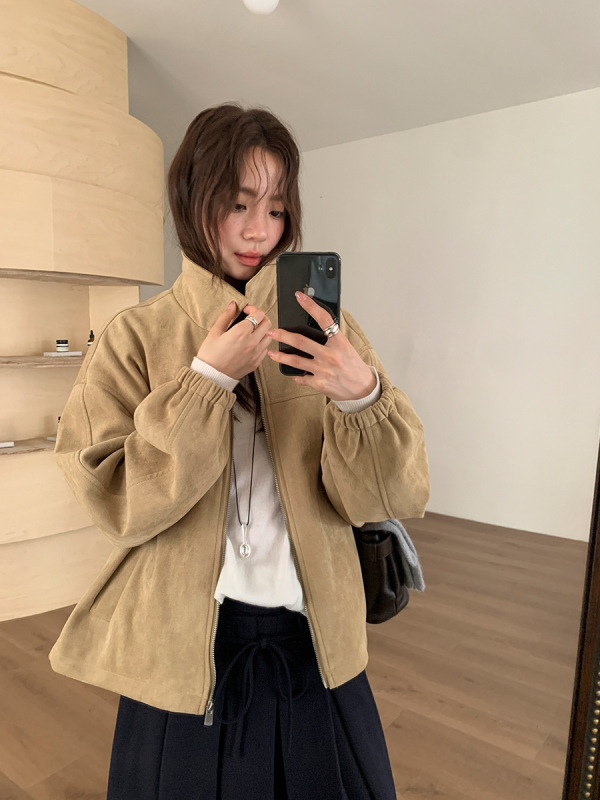 广州十三行2025秋冬季韩系麂皮休闲风复古底特律夹克外套女03052|undefined