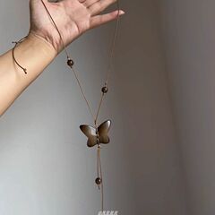 【木蝶】禅意木质蝴蝶串珠流苏项链女新中式民族风长款毛衣链配饰