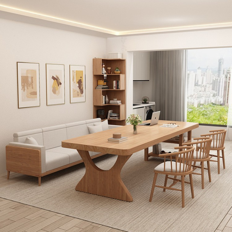 Solid Wood Desk New Chinese Style Home Living Room Rectangular Large Desk Leisure Sofa Reading Double Study Table