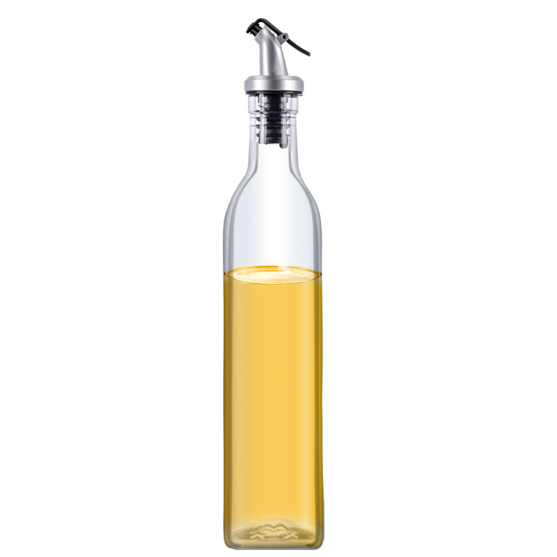  Botella para aceite de vidrio creativa con dispensador a presión - Jarra para aceite/salsa de soja/vinagre, botella para condimentos, botella de acero inoxidable para cocina - Al por mayor