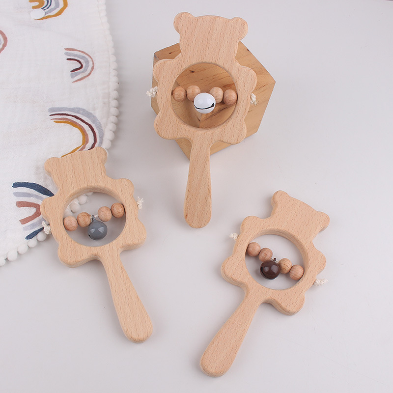 Bebé recién nacido beech animal oso campana calmar goma de plástico infantil puzzle manual agarrar juguete campana