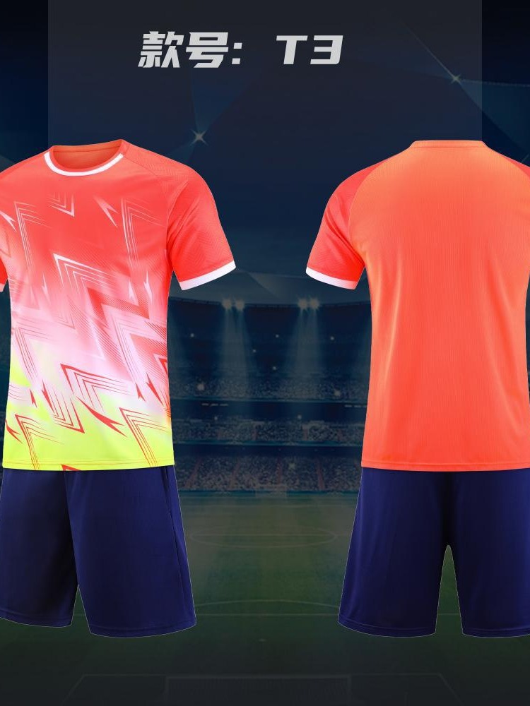Juego de entrenamiento para hombres, ropa de entrenamiento para niños, ropa deportiva de manga corta para adultos, red jacquard T3 secado rápido