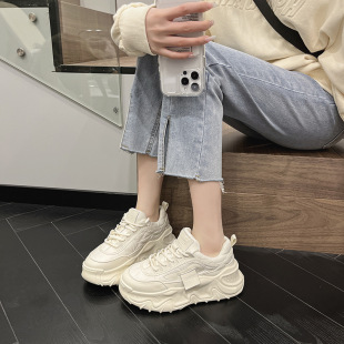 Super Fire Genuine Leather White Torre Shoes Women's 2023 Spring and Autumn New Style Platform Bottom Casual Thick Bottom Sports Running Shoes for Students