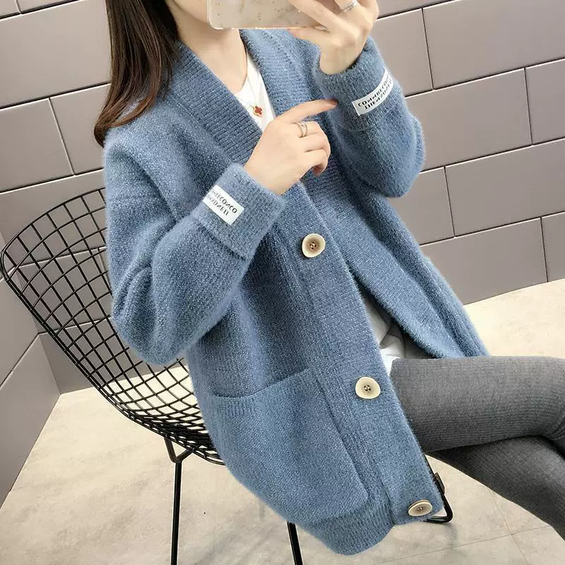 К knitted cardigan, свитер для учащихся начальной школы, осенняя куртка, корейский стиль, большой размер, V-образный вырез