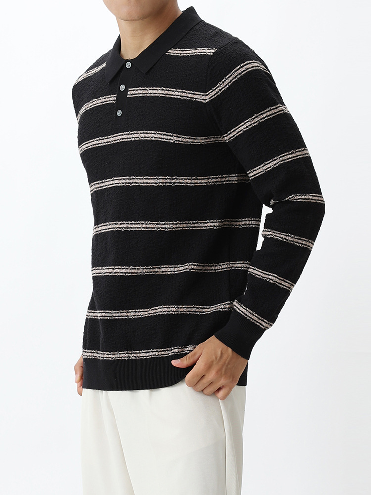Uniqlo ropa de hombre Amazon lujo ligero transfronterizo rayas solapa polo camisa de punto de negocios polo chaqueta hombre al por mayor