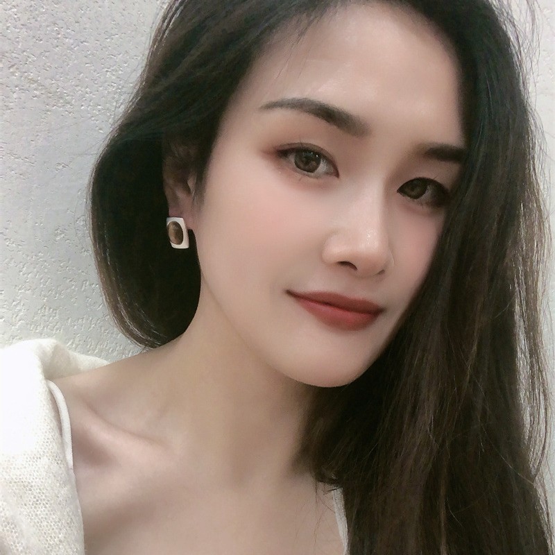 法式复古简约气质长方形虎眼石耳钉电镀真金轻奢百搭几何形耳饰|undefined