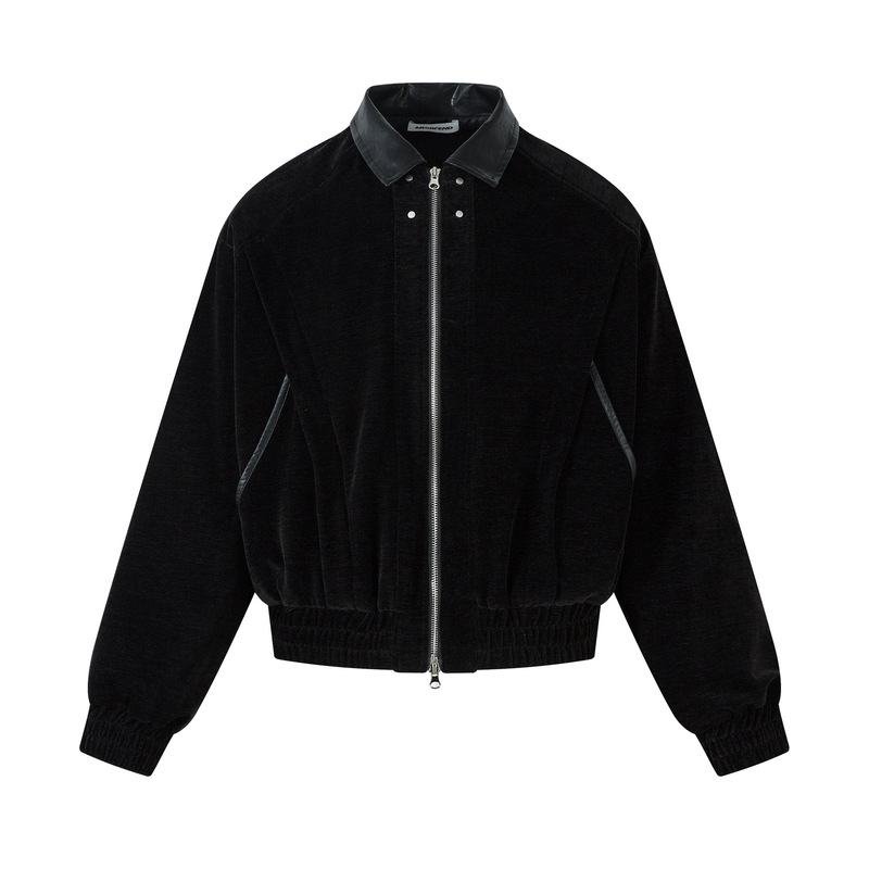 Bf.Borfend/Baifeng American Retro Leather Collar Stitching Cleanfit Loose Red Velvet Lapel Jacket