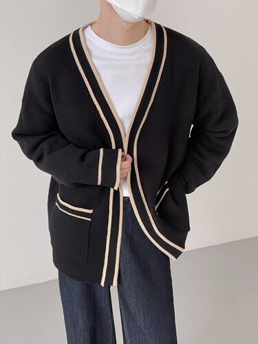Spring and autumn new style cardigan sweater, men's V-neck sweater, Korean style loose, lazy casual trend sweater, men's outer