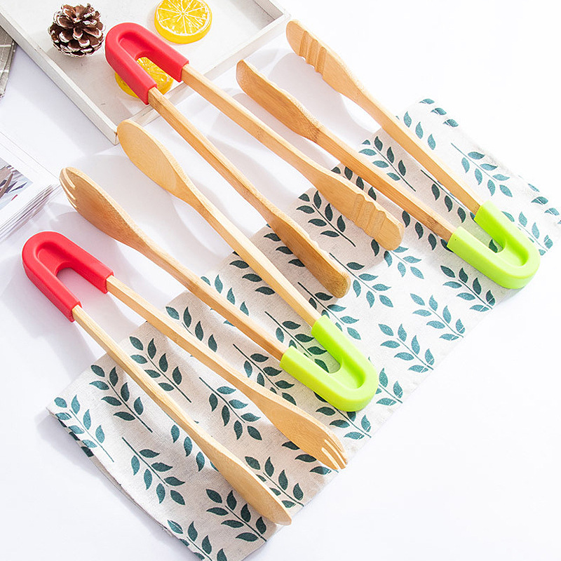 竹質食品夾子家用面包燒烤烙餅夾自助餐夾油炸矽膠食物夾烘焙工具