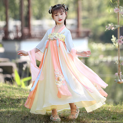 漢服女童新款兒童古裝超仙薄款公主裙古裝裙古風裙子唐裝連衣裙夏