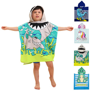 in stock wholesale cross-border children's cape bath towel cape baby hooded bath towel absorbent cartoon printed beach bathrobe