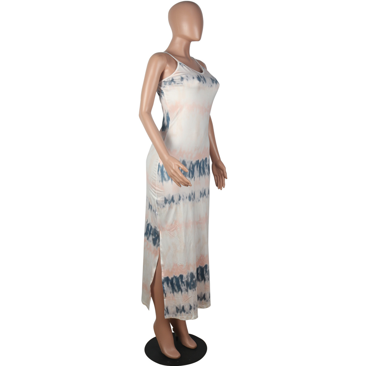 Women Clothing Suspender Split Tie-Dyed Printed Casual Maxi Dress Women