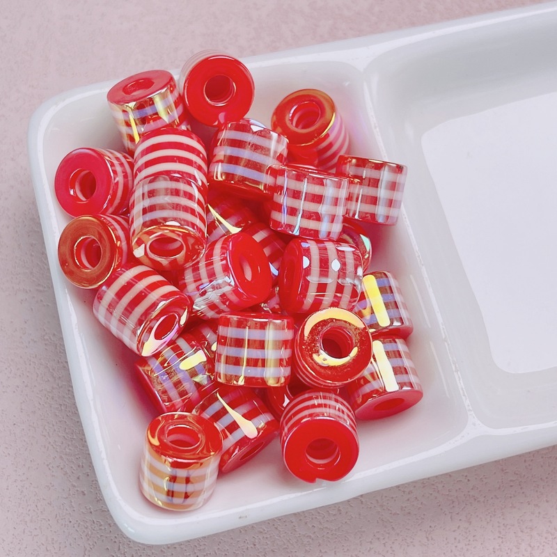 高品uv光学メッキカラー樹脂ストライプ円柱バレルビーズ手作りdiyブレスレットネックレスビーズアクセサリーアクセサリー|undefined