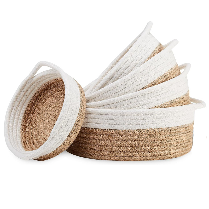 Cute Round Five-Piece Cotton Rope Storage Basket Cotton Rope Woven Storage Basket Small Storage Basket Home Storage Basket Home Decor