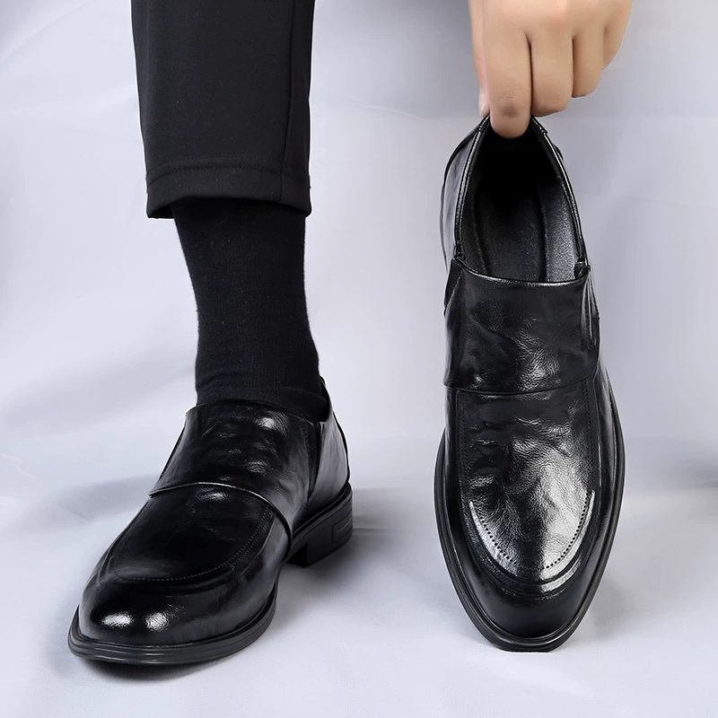 Одна педаль мужская обувь кожаная весна 2024 новый дышащий рукав на плоском каблуке бизнес повседневная маленькая кожаная обувь