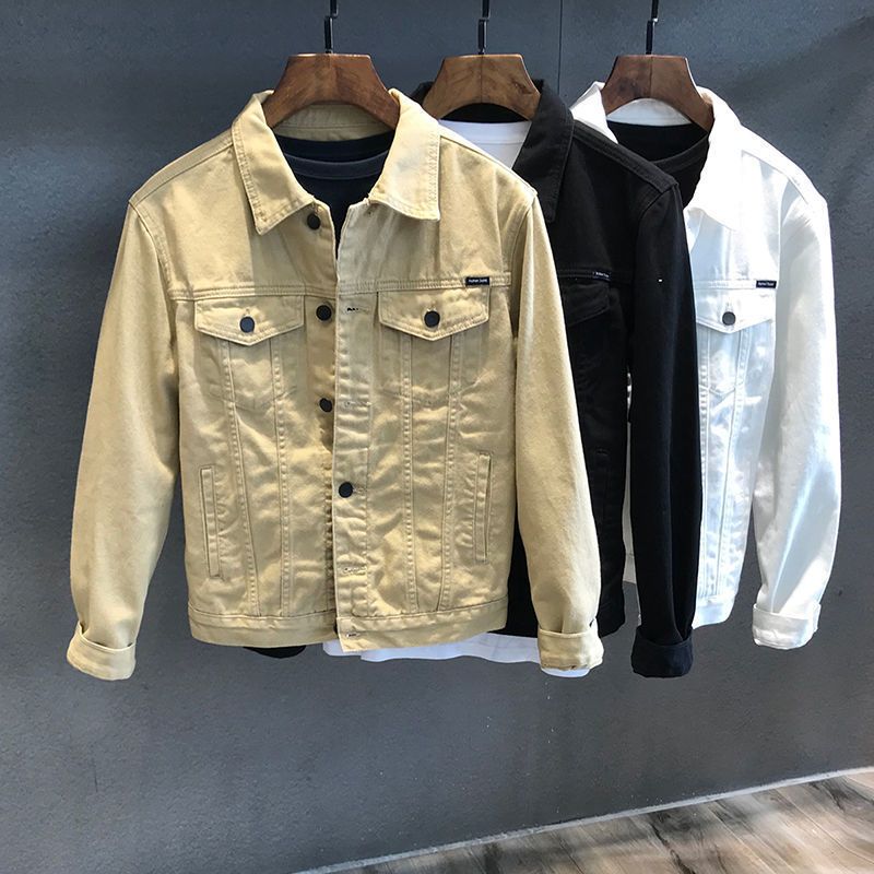 Spring And Autumn Casual Slim White Denim Jacket Men's Top Korean Trend Casual Workwear Denim Jacket Men