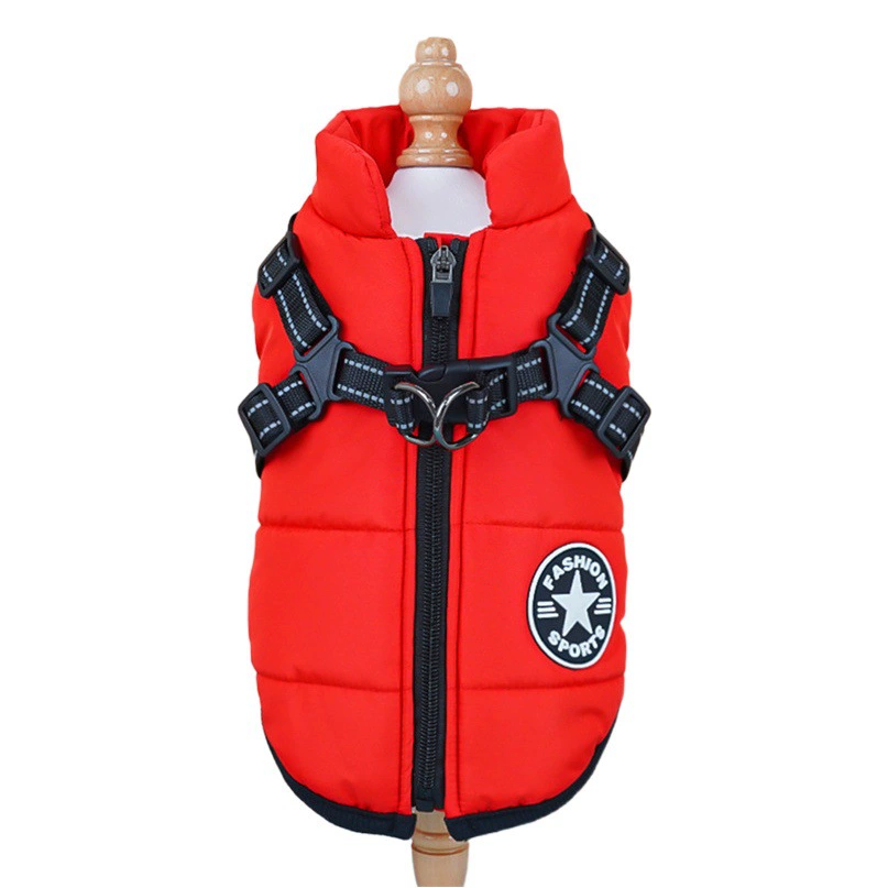 Новая трансграничная одежда для домашних животных Водонепроницаемое теплое пальто для собак с хлопковой подкладкой, зимний лыжный костюм, нагрудный и задний интегрированный хлопковый жилет оптом