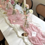 北欧巴厘纱桌旗褶皱婚礼派对装饰粉色褶布甜台幼儿园沙龙装饰桌旗