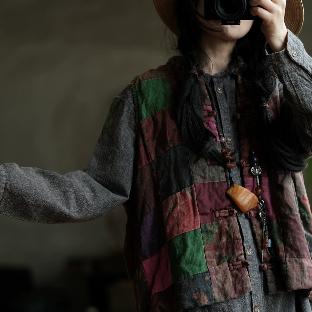 Оригинальный дизайн женский стиль-бедняк нише, «washed patchwork» новый китайский стиль хлопковый жилет 2011 цветочная нашивка