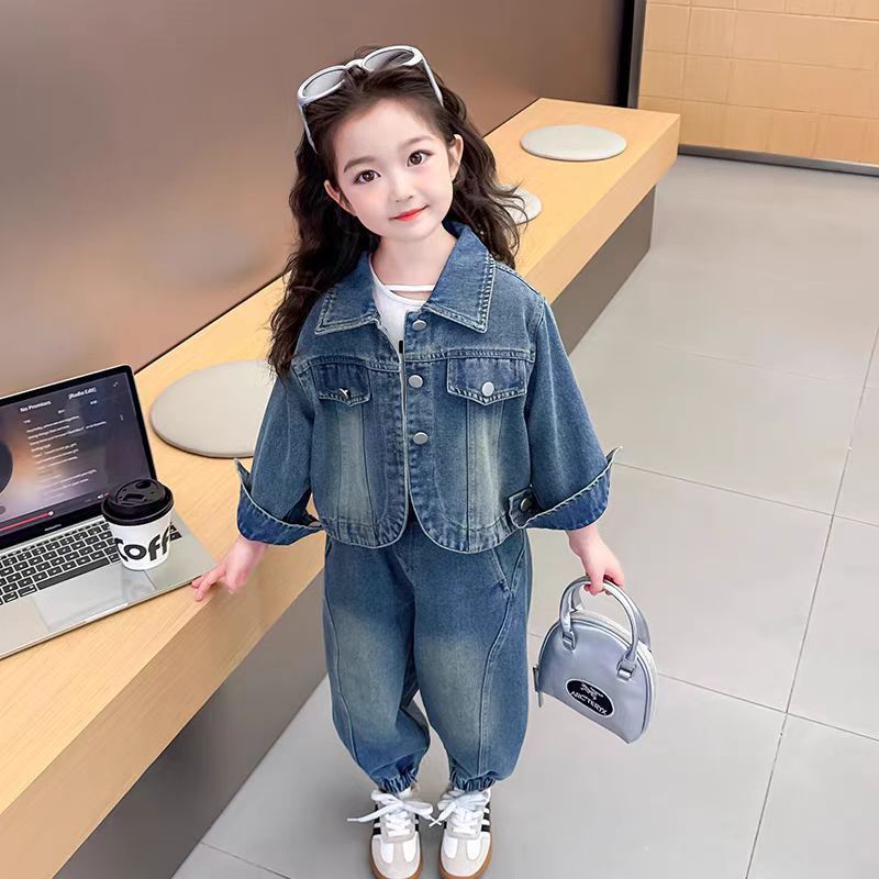 女童牛仔套装秋秋2025新款洋气时髦儿童韩版秋装小女孩时尚两件套|undefined