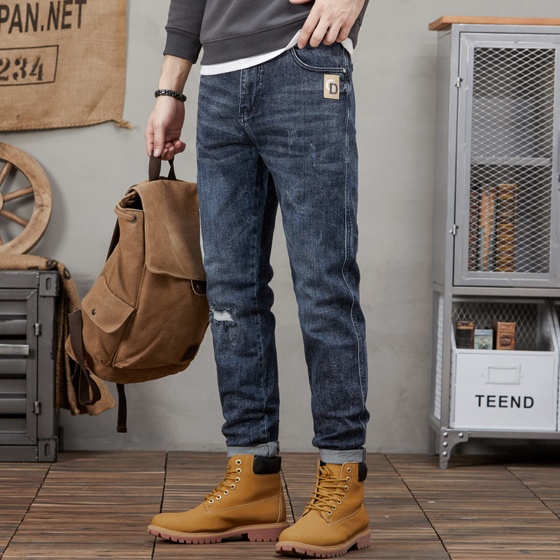 Vaqueros rotos para hombre, vaqueros para hombre con elástico en la pierna pequeña_voghion.com