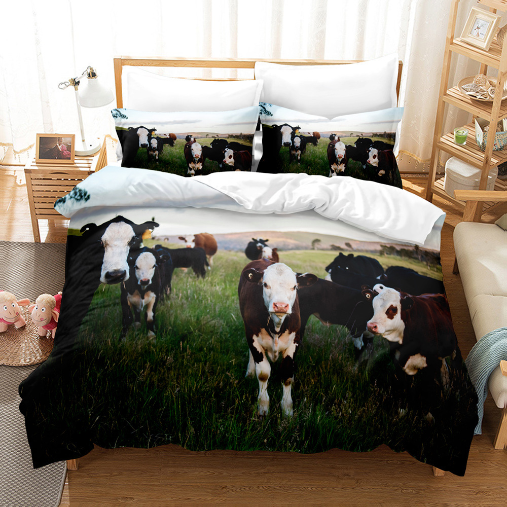 Serie de ganado 3D Impresión digital transfronteriza cubierta de edredón de comercio exterior conjunto de tres piezas conjunto de ropa de cama de cuatro piezas