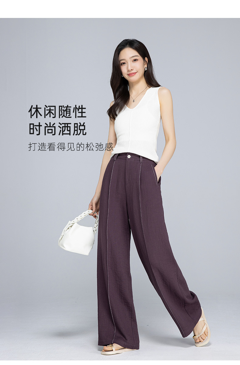 Quần ống rộng vải lanh phối sợi Tencel mùa hè, thiết kế đường chỉ nổi, dáng suông rũ nhẹ — Màu xanh lam đậm chi tiết 20
