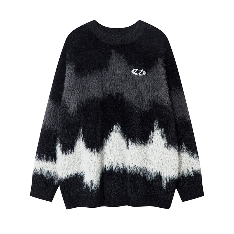 Men's Clothing Style Street Design Color Matching Loose Round Neck Sweater Men's Fashion Brand Fashion All-match Casual Lazy Style Knitted Sweater_voghion.com