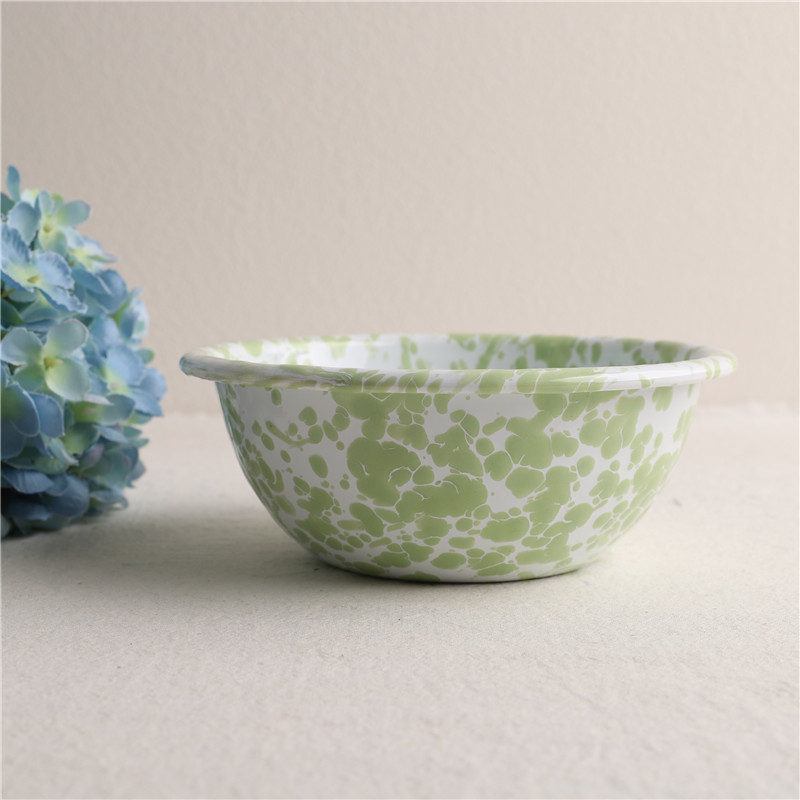 Impression Enamel Mint Green Dot Spinked Grain Enamel Salad Yogurt Face Bowl Enamel Mug Plate