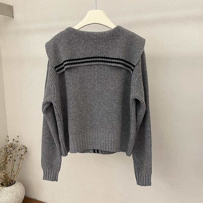 College Style Navy Collar Knitted Cardigan Fashionable Large Lapel Single-Breasted Cute Sweater 2025 Autumn and Winter Outwear Women's Clothing