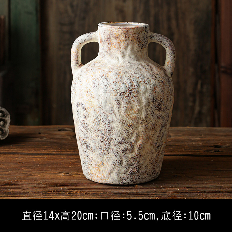 セラミック花瓶、レトロなわびさびスタイルのB&B装飾、中世の粗い陶器アートフラワーアレンジメント、家庭用家具、陶器のポット