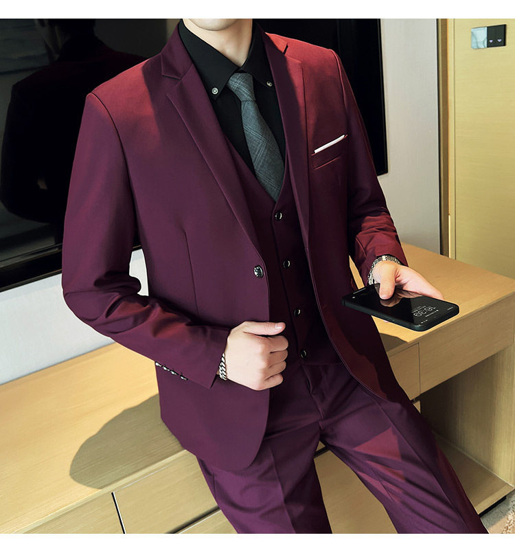 Bộ vest nam ba món ôm dáng, áo vest công sở cho nhân viên văn phòng và chú rể — Burgundy (áo đơn hai nút), Burgundy (áo đơn một nút), Màu xanh (áo đơn hai nút), Màu xanh (áo đơn một nút) chi tiết 35