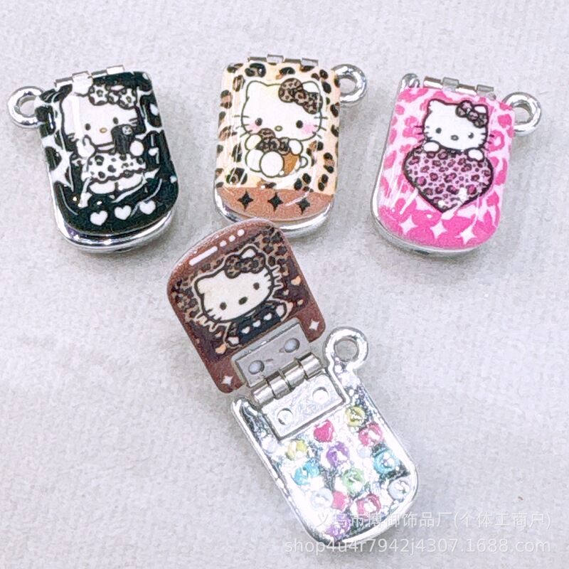 Hanging Hole Cartoon Acrylic Leopard Print Kt Flip Phone Beaded DIY Mobile Phone Chain Key Bag Hanging Chain Jewelry Accessories