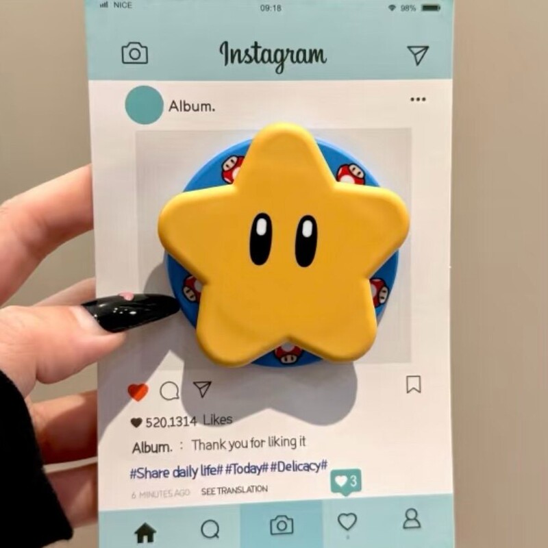 Cute Blue Background with Yellow Star Emoticon Magnetic Stand Suitable for Magsafe Phones, Strong Adsorption for Desktop Use