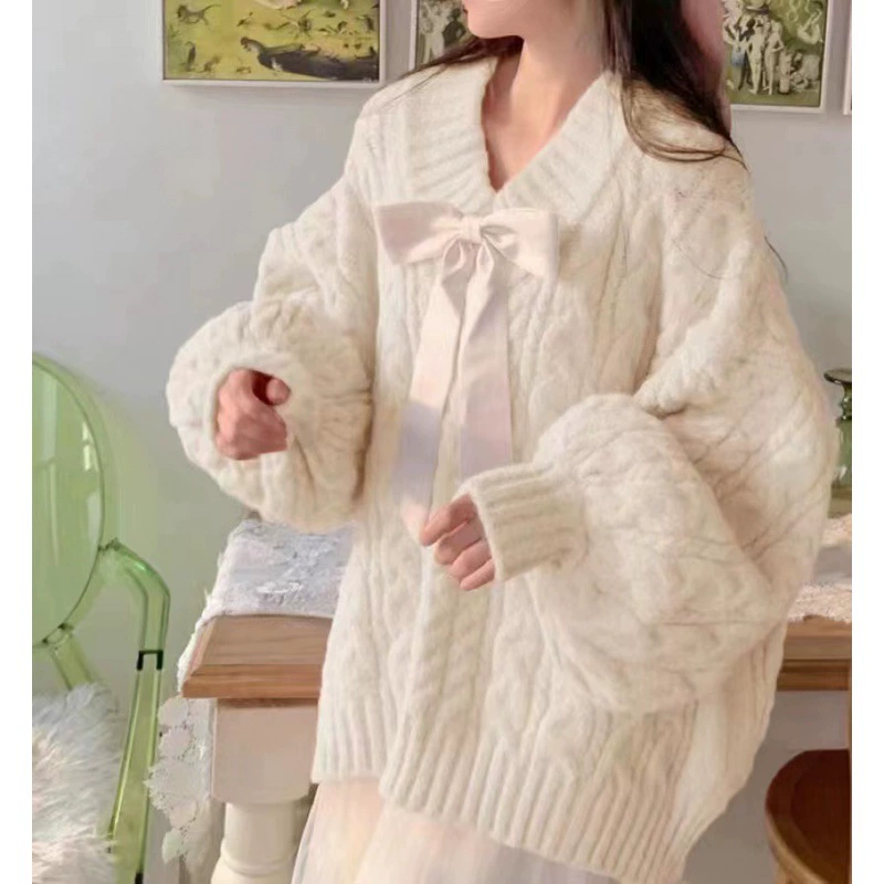 Нежный розовый Свободный пуловер с V-образным вырезом и нежным ветром, женский модный свитер на осень и зиму