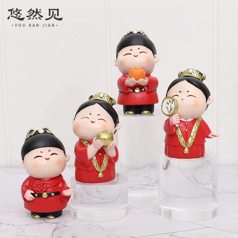 新中式婚礼喜庆礼物新婚祝福佳偶天成桌面装饰品结婚婚房布置摆件