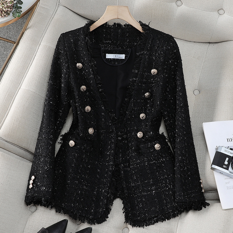 2026 Suit-Style Chanel-Inspired Jacket, New Spring and Autumn Tweed Fringed Top, V-Neck, Slim Fit, Elegant and Stylish for Women, European and American Style