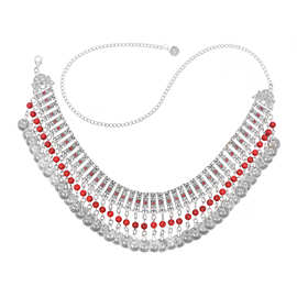 新款民族风合金松石腰链钱币流苏汉服配饰肚皮舞腰带敦煌旅游写真