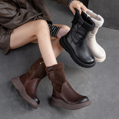 Shanghai Jie Zhuo Winter New Mid-Calf Snow Boots with Fleece Warmth Plain Thick Sole Women's Short Boots Simple Casual Women's Shoes